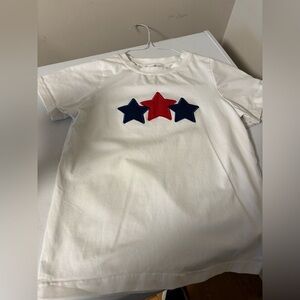 Busy bee smocked shirt boys size 7 short sleeve patriotic small dot on front